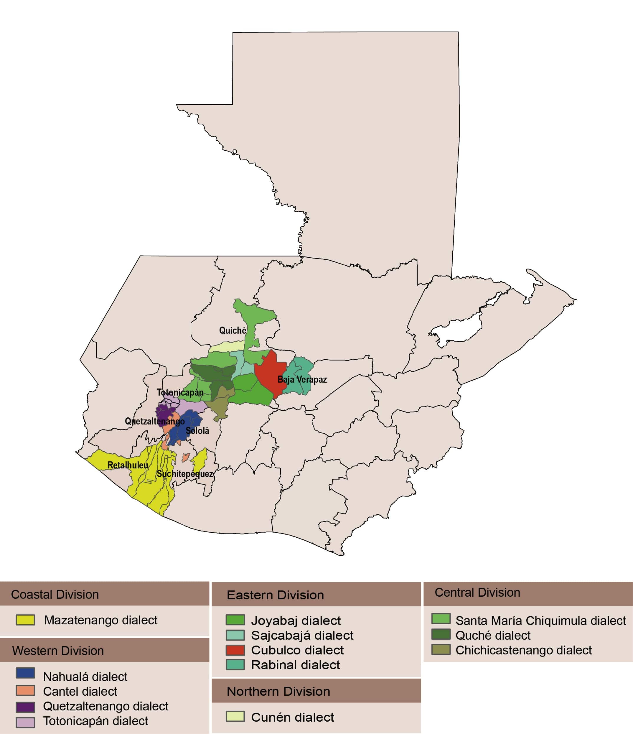 Map of K'iche' dialects