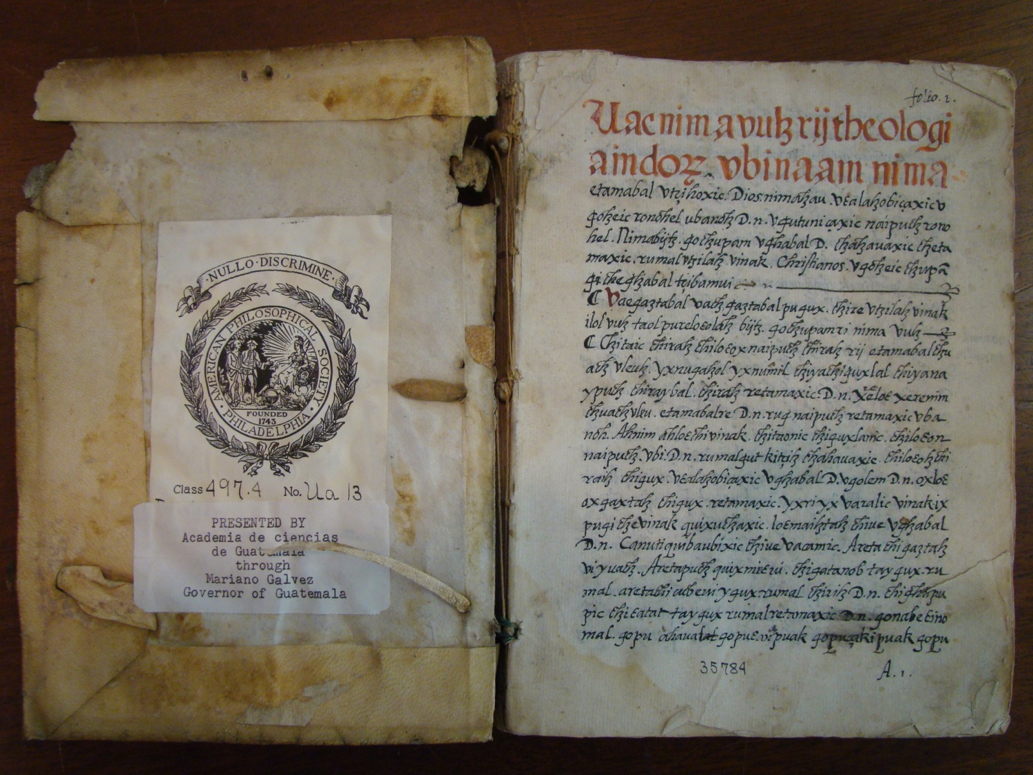 Manuscript copy of the Theologia Indorum 